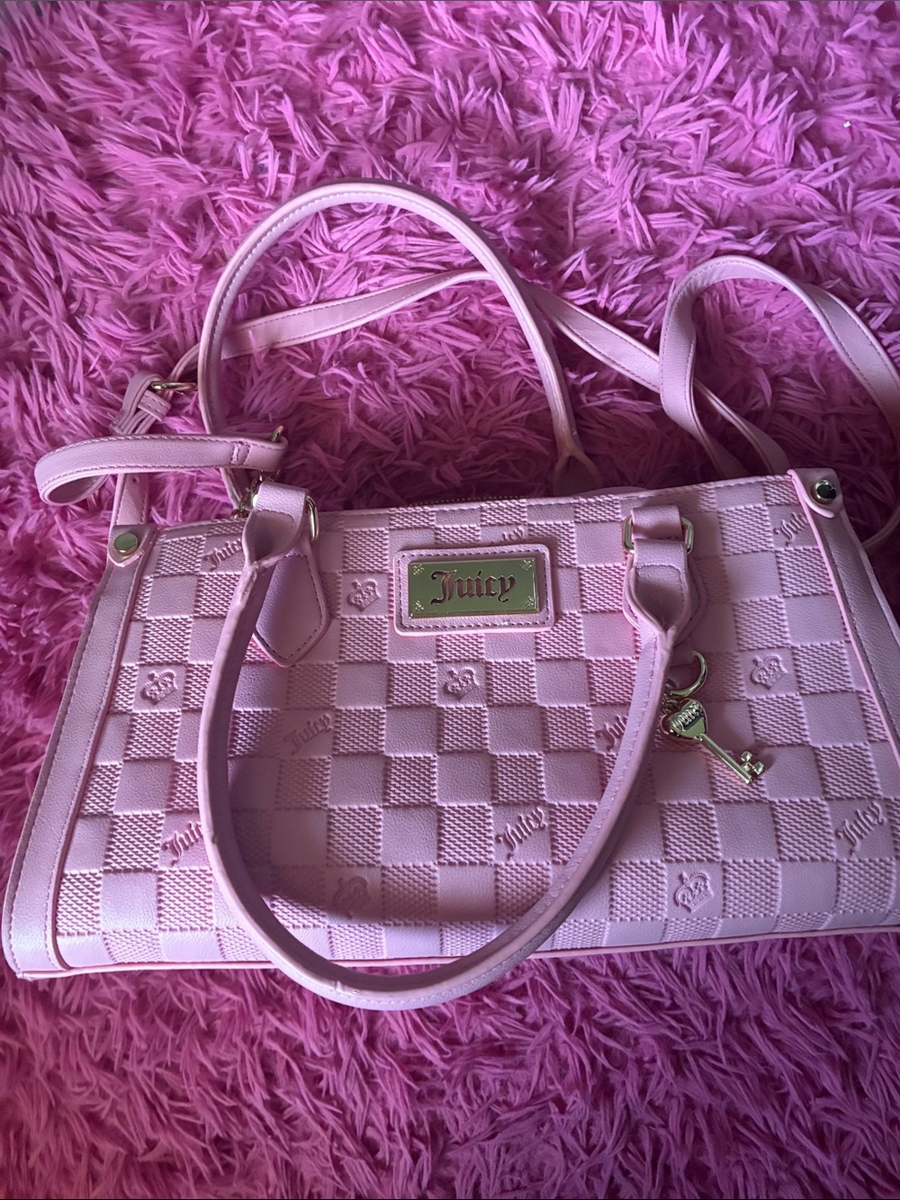 Juicy Couture Light Pink Embossed Quilted Satchel with Charm with wallet